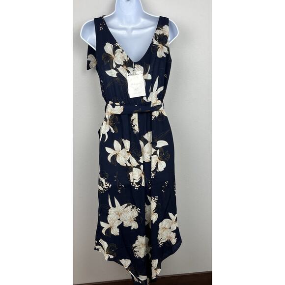 BELONGSCI Sleeveless Shoulder V-Neck Wide Leg Jumpsuit w Belt and Pockets Sz S - Picture 3 of 14